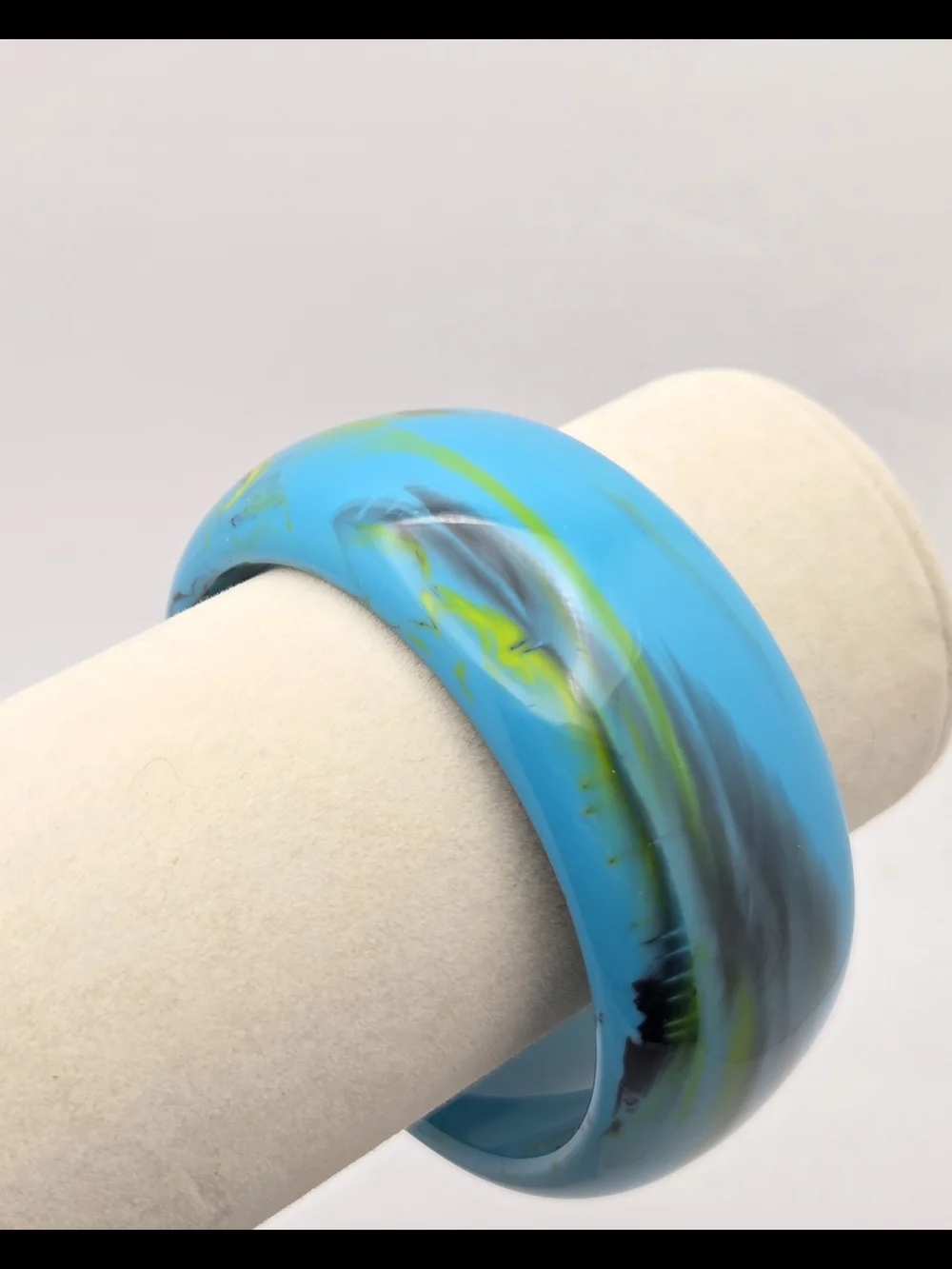 Vintage Marbled Turquoise Blue Chunky Resin Bangle Bracelet Wide Statement Cuff